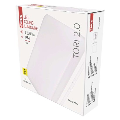 LED šviestuvas TORI 22 x 22 cm, 15 W, neutraliai baltas, IP54