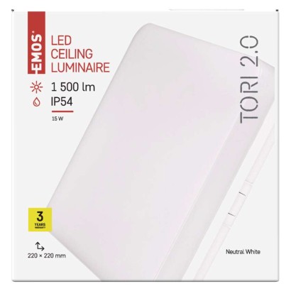 LED šviestuvas TORI 22 x 22 cm, 15 W, neutraliai baltas, IP54