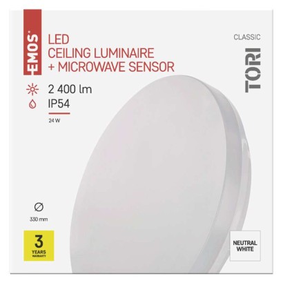 LED-Leuchte mit Bewegungsmelder TORI 33 cm, 24 W, Tageslichtweiß, IP54