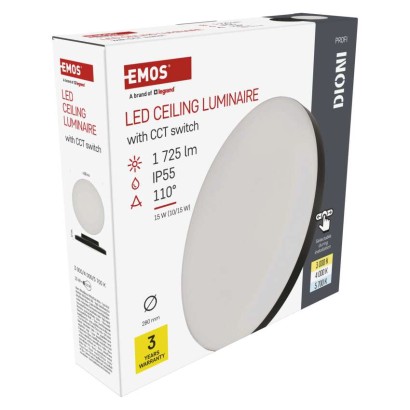 LED-Anbauleuchte DIONI rund, schwarz, 15W, mit Farbtemperatur-Änderung