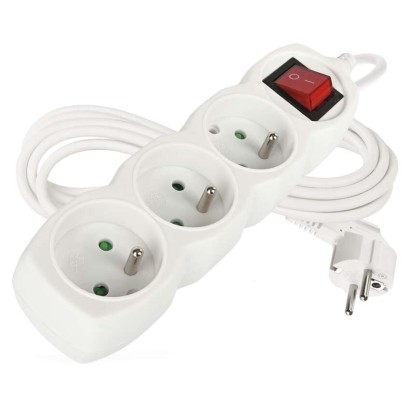 Prodlužovací kabel 3 m / 3 zásuvky / s vypínačem / bílý / PVC / 1 mm2