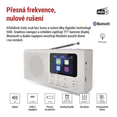 Přenosné rádio s Bluetooth, DAB / DAB+ / FM, bílé
