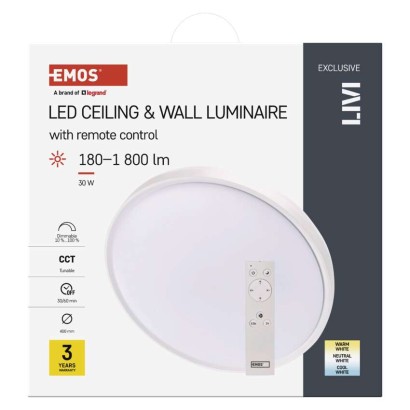 LED lámpatest LIVI 40 cm, 30 W, hideg-meleg fehér, távirányítóval szabályozható, dimmelhet