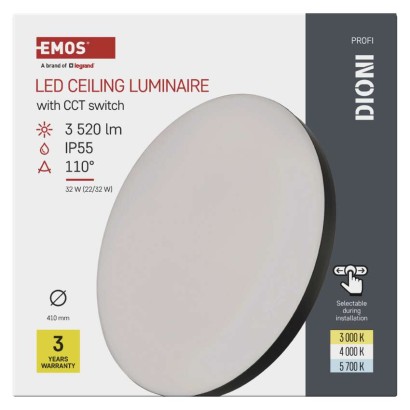 LED přisazené svítidlo DIONI kruhové, černé, 32W, se změnou CCT