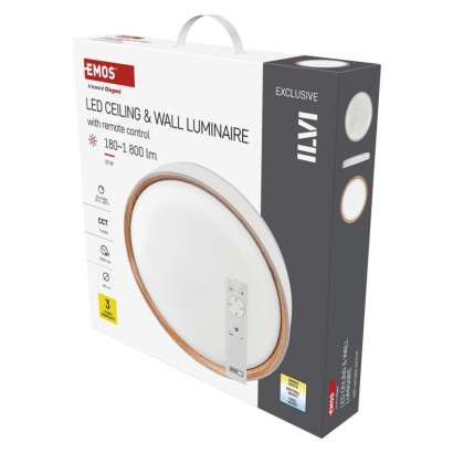LED přisazené svítidlo ILVI, kruhové 30W, stmív. se změnou CCT, bílá+dřevo