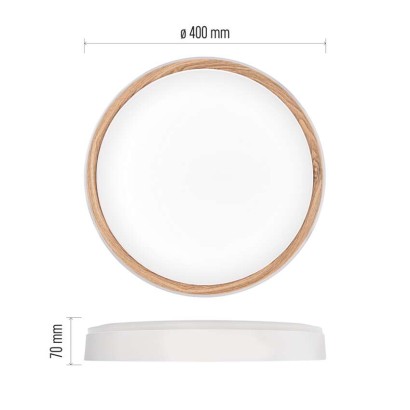 LED přisazené svítidlo ILVI, kruhové 30W, stmív. se změnou CCT, bílá+dřevo