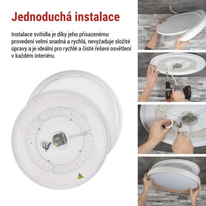 LED přisazené svítidlo ILVI, kruhové 30W, stmív. se změnou CCT, bílá+dřevo