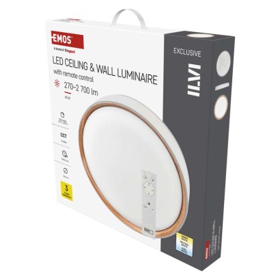LED přisazené svítidlo ILVI, kruhové 45W, stmív. se změnou CCT, bílá+dřevo