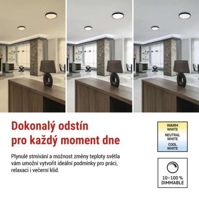 LED přisazené svítidlo ILVI, kruhové 30W, stmívání+CCT, černá+dřevo