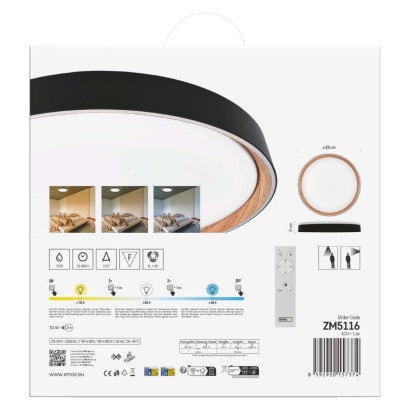 LED přisazené svítidlo ILVI, kruhové 30W, stmívání+CCT, černá+dřevo