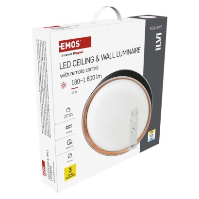 LED přisazené svítidlo ILVI, kruhové 30W, stmívání+CCT, černá+dřevo
