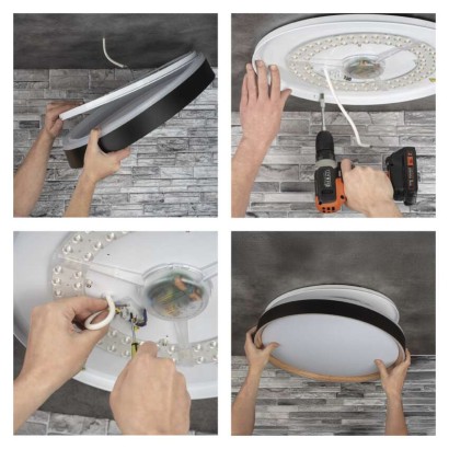 LED přisazené svítidlo ILVI, kruhové 30W, stmívání+CCT, černá+dřevo
