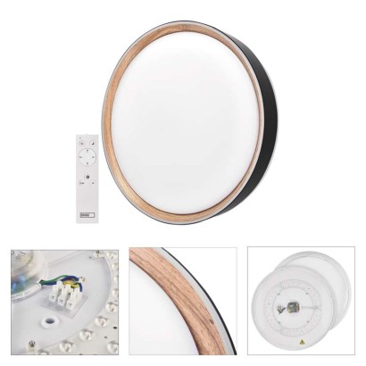 LED přisazené svítidlo ILVI, kruhové 30W, stmívání+CCT, černá+dřevo