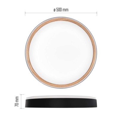 LED přisazené svítidlo ILVI, kruhové 45W, stmívání+CCT, černá+dřevo