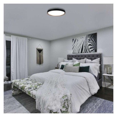 LED přisazené svítidlo ILVI, kruhové 45W, stmívání+CCT, černá+dřevo