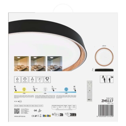 LED přisazené svítidlo ILVI, kruhové 45W, stmívání+CCT, černá+dřevo