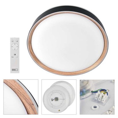LED přisazené svítidlo ILVI, kruhové 45W, stmívání+CCT, černá+dřevo