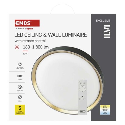 LED přisazené svítidlo ILVI, kruhové 30W, stmívání+CCT, černá+champagne