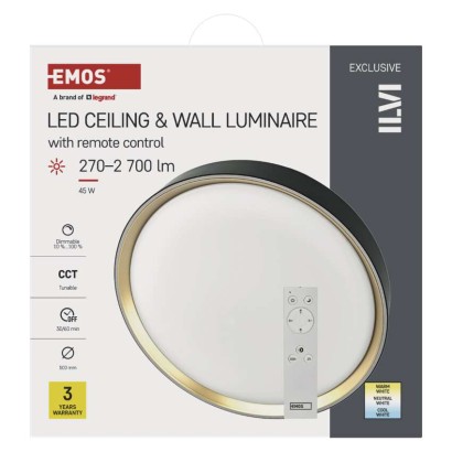 LED přisazené svítidlo ILVI, kruhové 45W, stmívání+CCT, černá+champagne