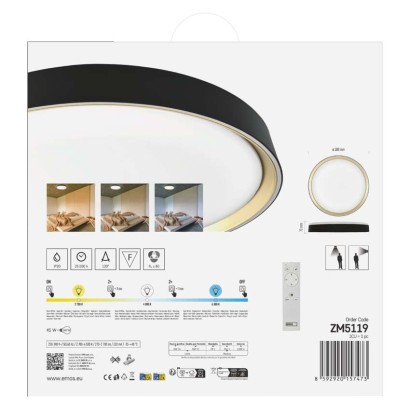LED přisazené svítidlo ILVI, kruhové 45W, stmívání+CCT, černá+champagne