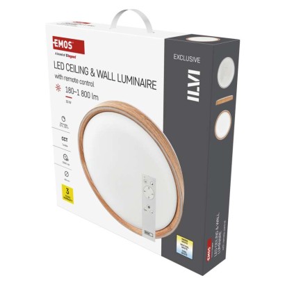 LED přisazené svítidlo ILVI, kruhové 30W, stmívání+CCT, dřevo