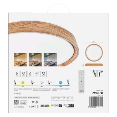 LED přisazené svítidlo ILVI, kruhové 30W, stmívání+CCT, dřevo