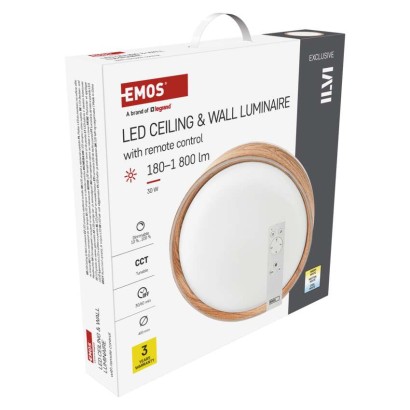 LED přisazené svítidlo ILVI, kruhové 30W, stmívání+CCT, dřevo