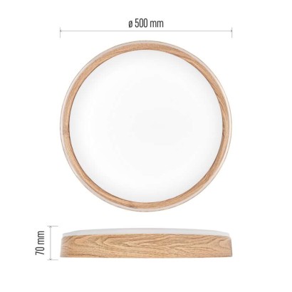 LED přisazené svítidlo ILVI, kruhové 45W, stmívání+CCT, dřevo
