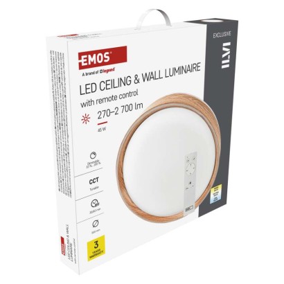 LED přisazené svítidlo ILVI, kruhové 45W, stmívání+CCT, dřevo