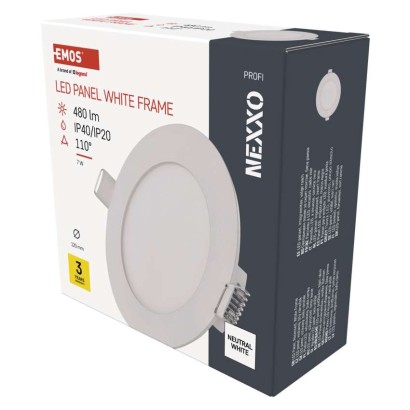 LED panel NEXXO, vgradni,  okroglo, belo, 7W, nevtralno bela