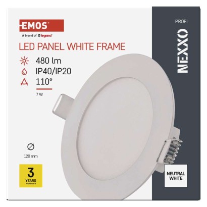LED panel NEXXO, vgradni,  okroglo, belo, 7W, nevtralno bela