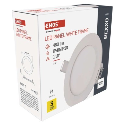 LED panel NEXXO, vgradni,  okroglo, belo, 7W, nevtralno bela