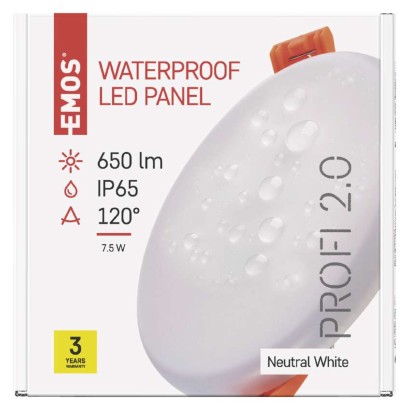 LED Panel 100mm, rund, Einbauleuchte weiss, 7,5W neut. w. IP65