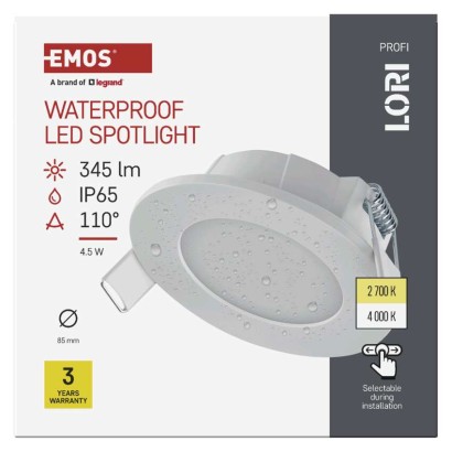 LED reflektor LORI bele barve, okrogel, 4,5W CCT