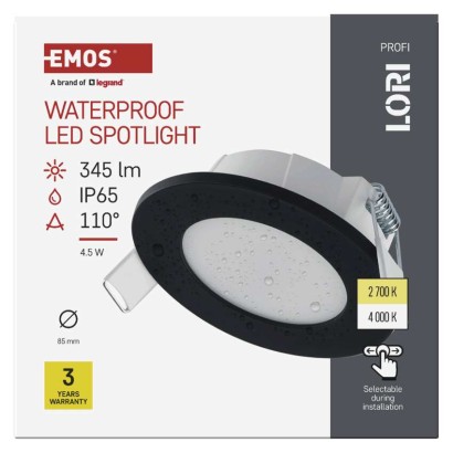 LED reflektor LORI črne barve, okrogel, 4,5W CCT