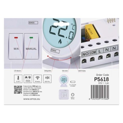 Raumthermostat P5618, manuell, kabellos