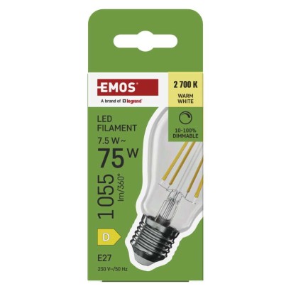 LED žárovka Filament A60 / E27 / 7,5 W (75 W) / 1 055 lm / teplá bílá / stmívatelná