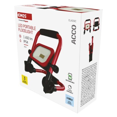 LED prožektorius ACCO įkraunamas, nešiojamas, 20 W, šaltai baltas