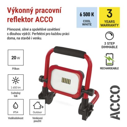 LED reflektor ACCO nabíjecí přenosný, 20W, studená bílá