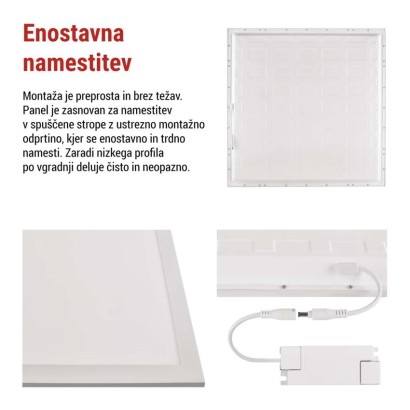 LED panel LUXXO 60 x 60 cm / 32 mm, 22 W, 4 000 lm, vgradni, nevtralno bela, IP21