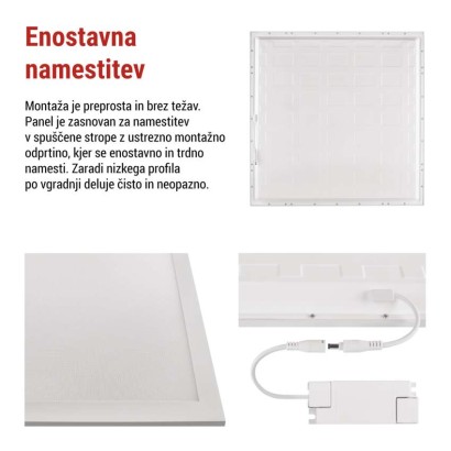 LED panel LUXXO 60 x 60 cm / 32 mm, 22 W, 3 800 lm, vgradni, nevtralno bela, UGR<19, IP21