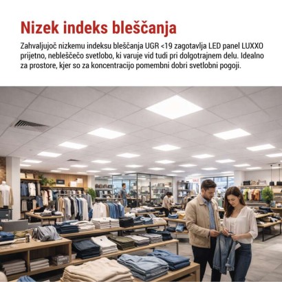 LED panel LUXXO 60 x 60 cm / 32 mm, 22 W, 3 800 lm, vgradni, nevtralno bela, UGR<19, IP21