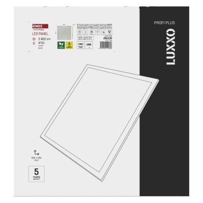 LED panel LUXXO 60 x 60 cm / 32 mm, 22 W, 3 800 lm, vgradni, nevtralno bela, UGR<19, IP21