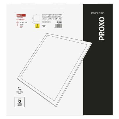 LED panel PROXO 60 x 60 cm / 10 mm, 33 W, 4 360 lm, vgradni, nevtralno bela, IP21