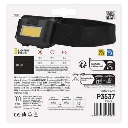 COB LED čelovka P3537, 110 lm, 3x AAA