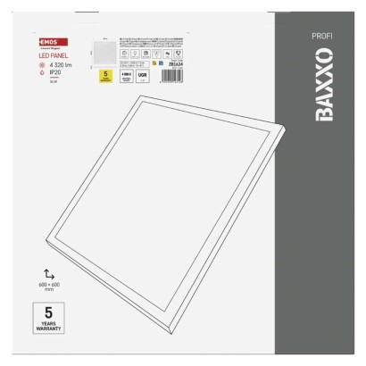 LED panel BAXXO 60 x 60 cm / 50 mm, 36 W, 4 320 lm, nadgradni, nevtralno bela, IP21