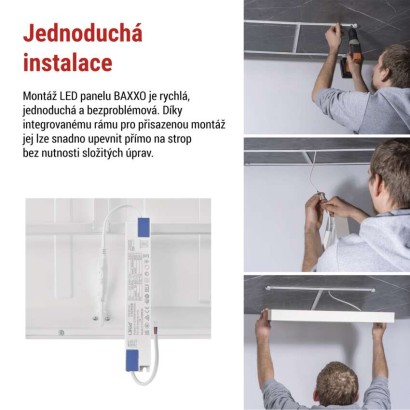 LED panel BAXXO 60 x 60 cm / 50 mm, 36 W, 4 320 lm, přisazený, neutr. bílá, UGR<19, IP21