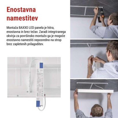 LED panel BAXXO 60 x 60 cm / 50 mm, 36 W, 4 320 lm, nadgradni, nevtr. bela, UGR<19, IP21