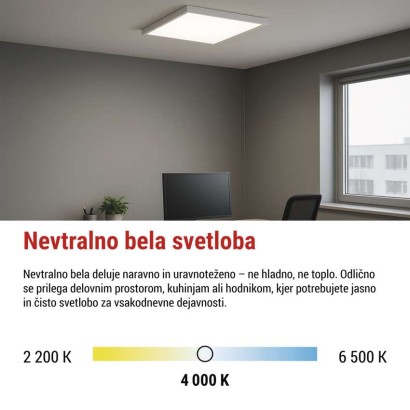 LED panel BAXXO 60 x 60 cm / 50 mm, 36 W, 4 320 lm, nadgradni, nevtr. bela, UGR<19, IP21