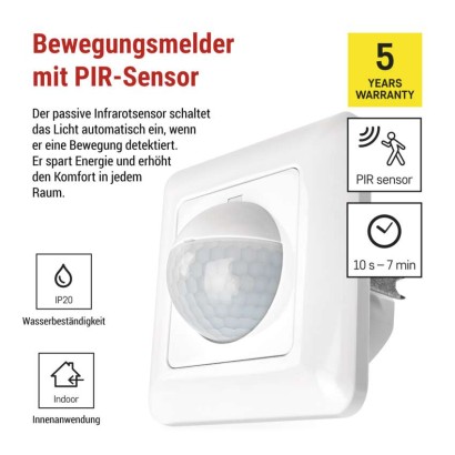 Bewegungsmelder (PIR-Sensor) IP20 500W weiss